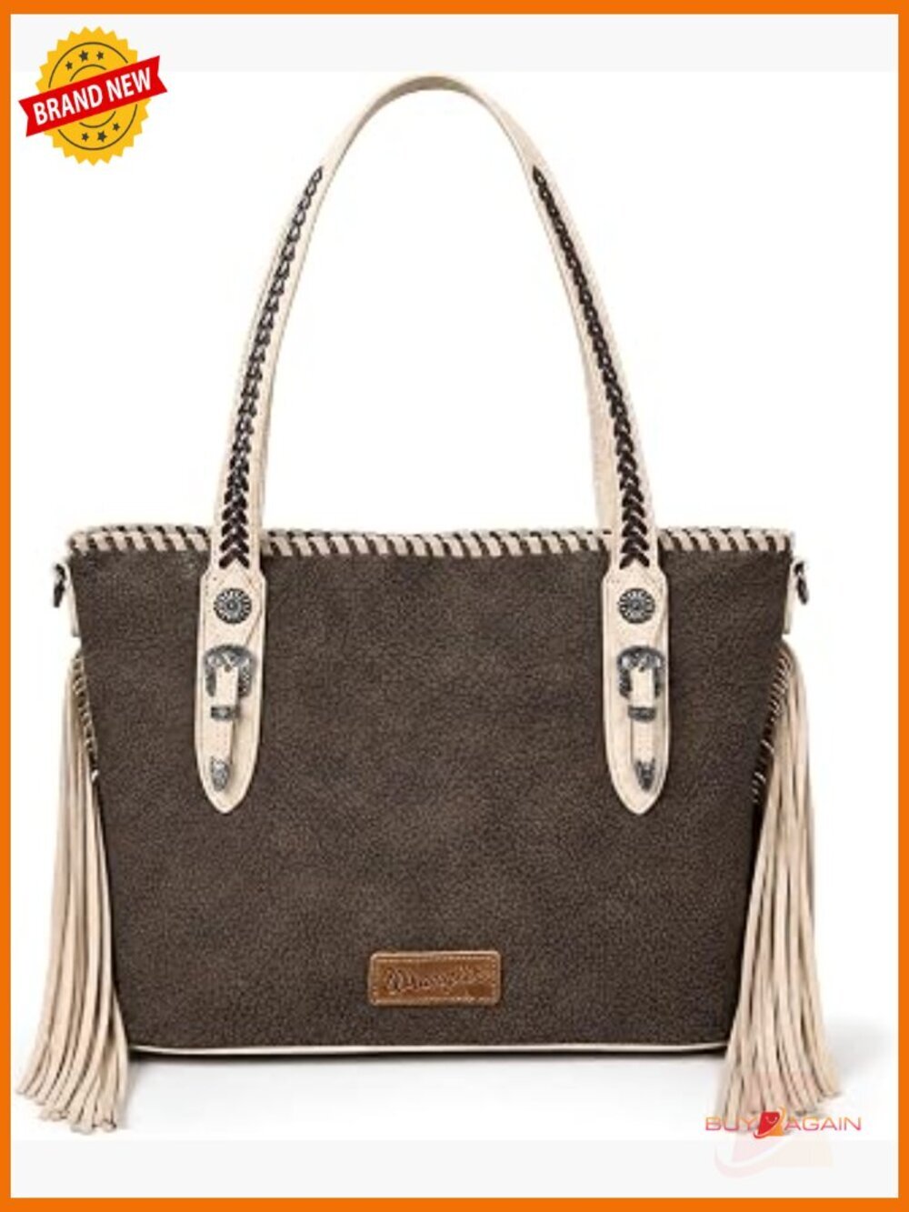 Western Fringe Tote with Whipstitch Detail - Faux Leather